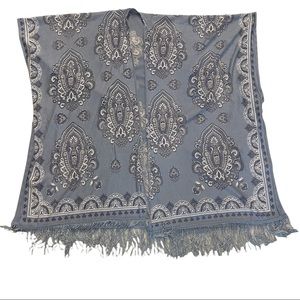 Women’s Blue Sleeveless Open Front Kimono Tunic with Fringe